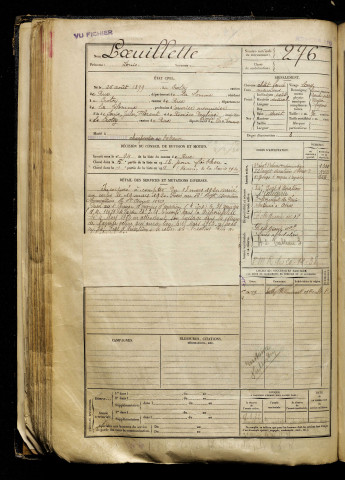 Loeuillette, Louis, né le 25 août 1899 à Crotoy (Le) (Somme), classe 1919, matricule n° 276, Bureau de recrutement d'Abbeville