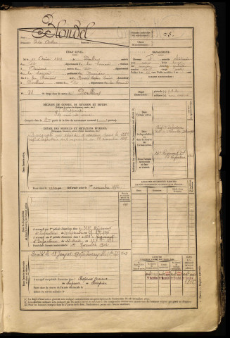 Blondel, Jules Arthur, né le 11 août 1868 à Doullens (Somme), classe 1888, matricule n° 75, Bureau de recrutement d'Abbeville