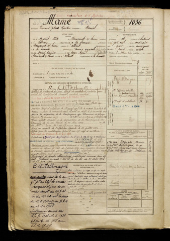 Mamé, Fernand Julius Gaston, né le 12 août 1889 à Beaucourt-sur-l'Ancre (Somme), classe 1909, matricule n° 1036, Bureau de recrutement de Péronne