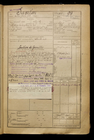 Savelon, André Joseph Jules, né le 28 avril 1901 à Abbeville (Somme), classe 1921, matricule n° 99, Bureau de recrutement d'Abbeville