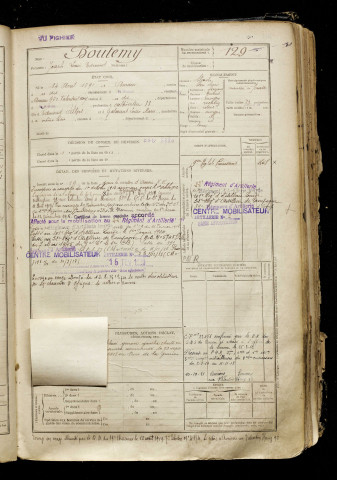 Boutemy, Joseph Louis Edmond, né le 14 avril 1891 à Amiens (Somme), classe 1911, matricule n° 129, Bureau de recrutement d'Amiens