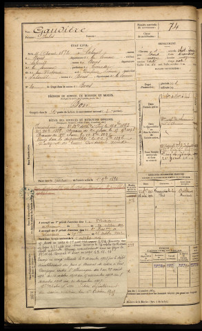 Gaudière, Jules, né le 11 avril 1872 à Salouël (Somme), classe 1892, matricule n° 74, Bureau de recrutement d'Amiens