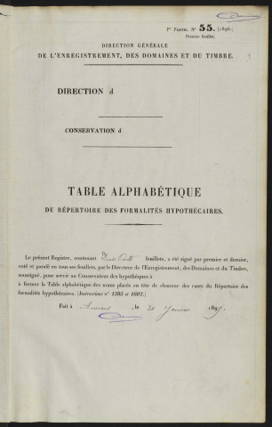 Table alphabétique du répertoire des formalités, de Dabancourt à Dambly, registre n° 33 (Abbeville)
