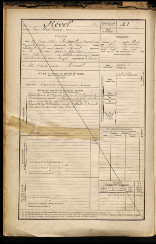 Rével, Louis Alcide Fanius, né le 26 juin 1865 à Neuville-Sire-Bernard (La) (Somme), classe 1885, matricule n° 41, Bureau de recrutement de Péronne