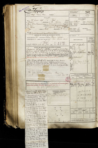 Florin, Ange Raoul Henri, né le 26 février 1896 à Fins (Somme), classe 1916, matricule n° 762, Bureau de recrutement de Péronne