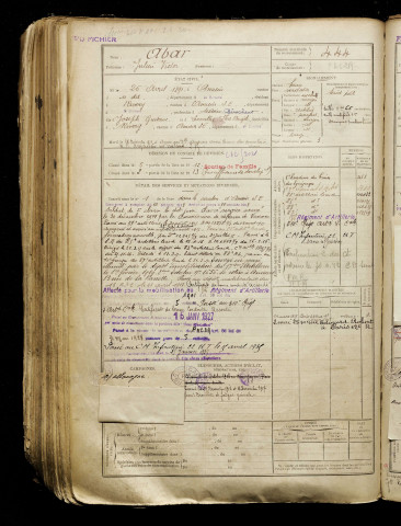 Abar, Julien Victor, né le 26 avril 1891 à Amiens (Somme), classe 1911, matricule n° 444, Bureau de recrutement d'Amiens