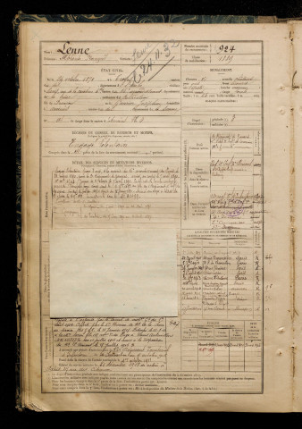 Lenne, Alphonse François, né le 24 octobre 1871 à Troyes (Aube), classe 1891, matricule n° 924, Bureau de recrutement d'Amiens