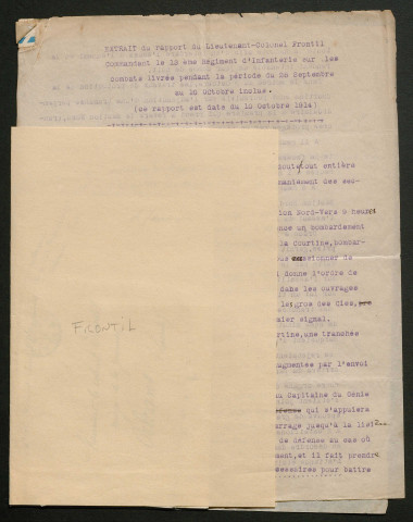 Témoignage de Frontil (Lieutenant colonel) et correspondance avec Jacques Péricard