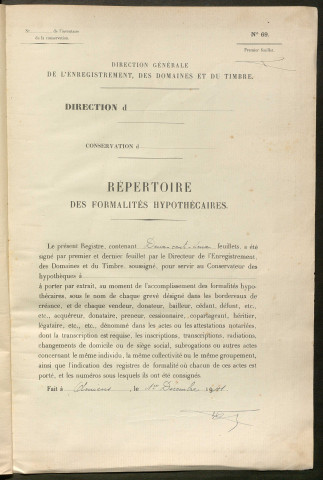 Répertoire des formalités hypothécaires, du 22/08/1945 au 23/02/1946, registre n° 416 (Péronne)