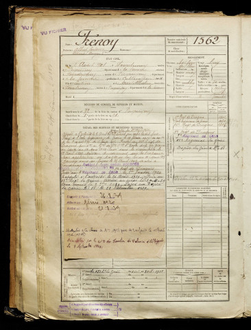 Frénoy, Albert Ludovic Daniel Auguste, né le 02 août 1901 à Fourdrinoy (Somme), classe 1921, matricule n° 1562, Bureau de recrutement d'Amiens