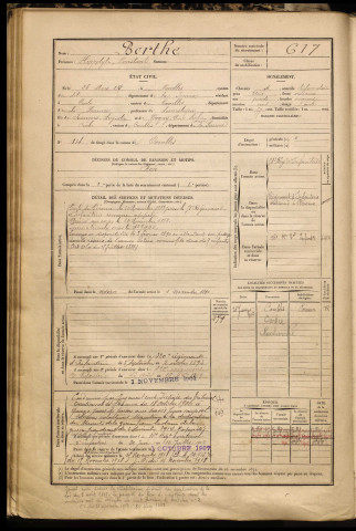 Berthe, Hippolyte Constant, né le 26 mars 1867 à Combles (Somme), classe 1887, matricule n° 617, Bureau de recrutement de Péronne