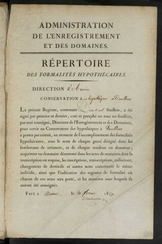 Répertoire des formalités hypothécaires, du 22/07/1823 au 05/05/1824, volume n° 45 (Conservation des hypothèques de Doullens)