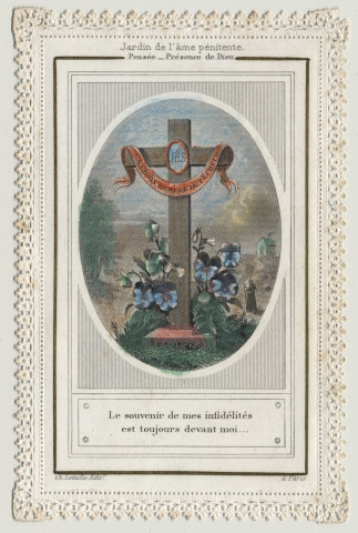 Image pieuse dentelle.Le souvenir de mes infidélités est toujours devant moi. La Croix remède du pêcheur