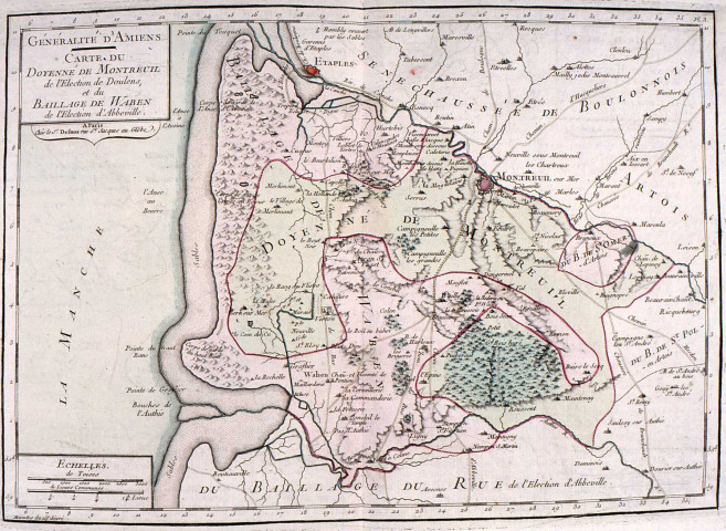 Carte du doyenné de Montreuil de l'election de Doulens et du baillage de Waben de l'élection d'Abbeville