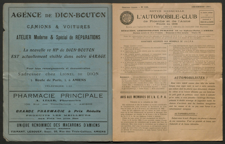 L'Automobile-club de Picardie et de l'Aisne. Revue mensuelle, 125, décembre 1921