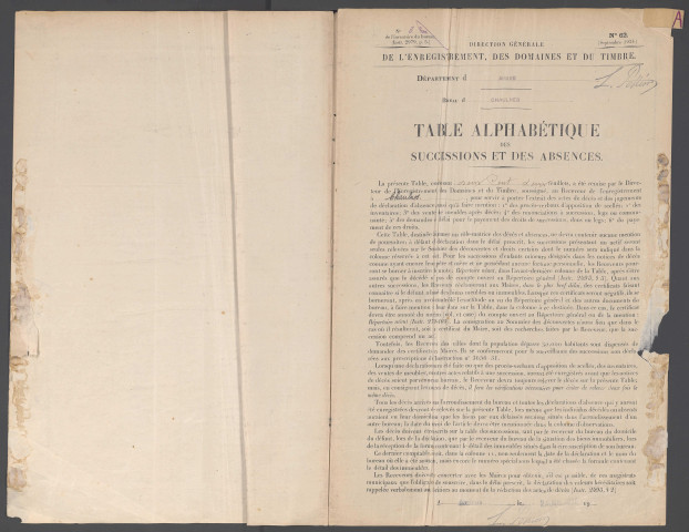 Table des successions et absences du bureau de Chaulnes