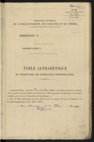 Table alphabétique du répertoire des formalités, de Roussel à Leroy, registre n° 122 (Abbeville)