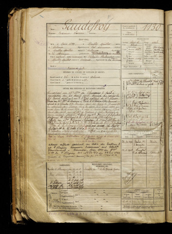 Gaudefroy, Casimir Lucien, né le 04 mars 1899 à Mailly-Maillet (Somme), classe 1919, matricule n° 1130, Bureau de recrutement d'Abbeville