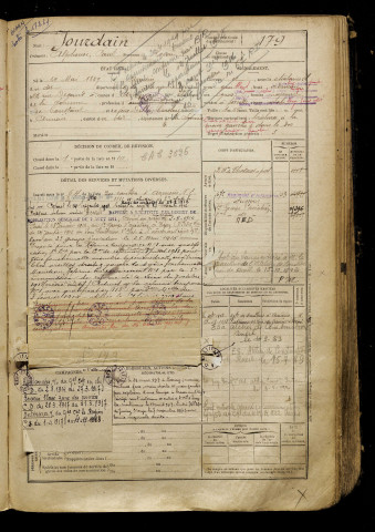 Jourdain, Alphonse Paul, né le 19 mai 1889 à Amiens (Somme), classe 1909, matricule n° 179, Bureau de recrutement d'Amiens
