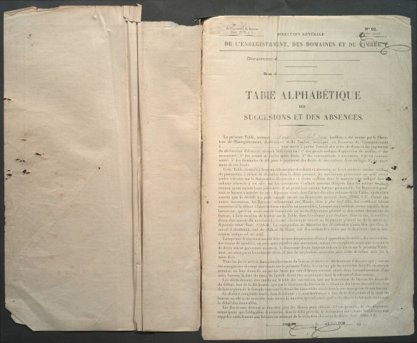 Table des successions et absences du bureau d'Albert
