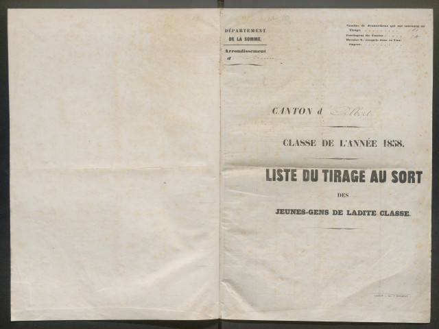 Tirage au sort (arrondissement de Péronne) de l'année 1858