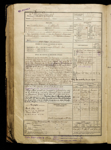 Dieudonné, Raymond Emile, né le 07 octobre 1900 à Abbeville (Somme), classe 1920, matricule n° 1447, Bureau de recrutement d'Amiens