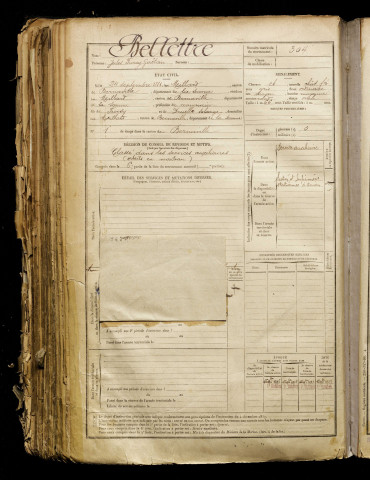 Bellettre, Jules Furcy Gaëtan, né le 24 septembre 1881 à Meillard (Le) (Somme), classe 1901, matricule n° 304, Bureau de recrutement d'Abbeville