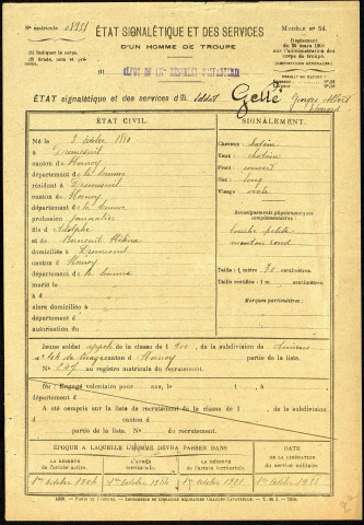 Gellé, Georges Albert Edouard, né le 3 octobre 1880 à Dromesnil (Somme), classe 1900, matricule n° 247, Bureau de recrutement d'Amiens