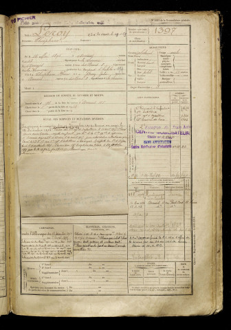 Leroy, Théophane, né le 14 mai 1895 à Amiens (Somme), classe 1915, matricule n° 1397, Bureau de recrutement d'Amiens