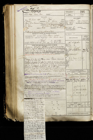 Florin, Ange Raoul Henri, né le 26 février 1896 à Fins (Somme), classe 1916, matricule n° 762, Bureau de recrutement de Péronne