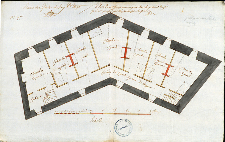 Plan des officiers municipaux dans le premier étage de la caserne de la maréchaussée à construire en la ville de Roye