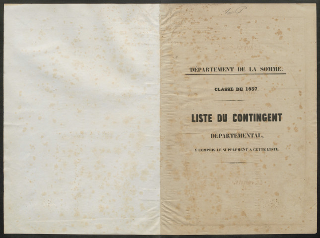 Liste du contingent (ensemble du département) de l'année 1857