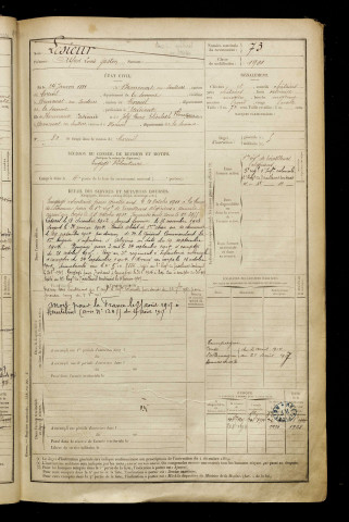 Lesieur, Alfred Louis Gaston, né le 24 janvier 1881 à Beaucourt-en-Santerre (Somme), classe 1901, matricule n° 73, Bureau de recrutement de Péronne