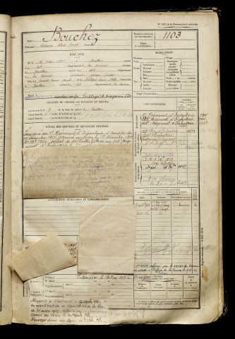 Bouchez, Etienne Albert Benoit, né le 30 mai 1895 à Doullens (Somme), classe 1915, matricule n° 1103, Bureau de recrutement d'Abbeville