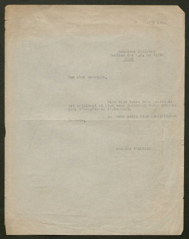 Témoignage de Beaufort, Louis et correspondance avec Jacques Péricard