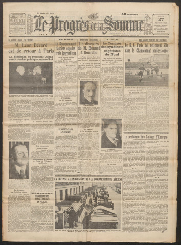 Le Progrès de la Somme, numéro 21709, 27 février 1939
