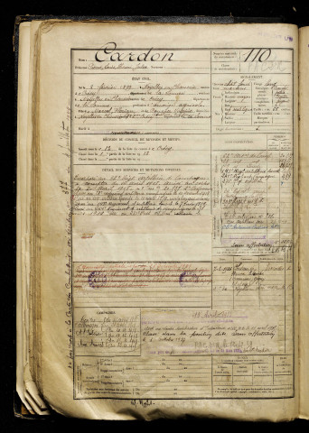 Cardon, Pierre Louis Henri Jules, né le 08 février 1899 à Noyelles-en-Chaussée (Somme), classe 1919, matricule n° 110, Bureau de recrutement d'Abbeville