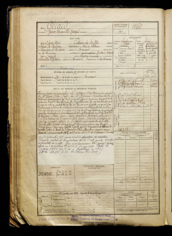 Gérard, Jean Camille Joseph, né le 06 juin 1900 à Noeux-lès-Auxi (Pas-de-Calais), classe 1920, matricule n° 1160, Bureau de recrutement d'Abbeville