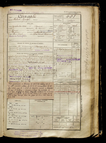 Canaple, Robert Georges, né le 04 septembre 1900 à Amiens (Somme), classe 1920, matricule n° 401, Bureau de recrutement d'Amiens