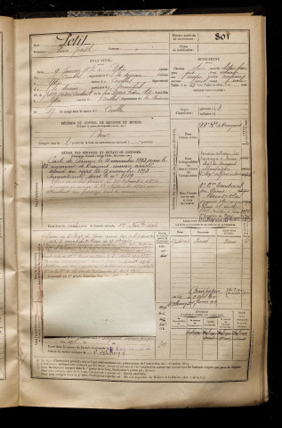 Petit, Pierre Joseph, né le 09 janvier 1872 à Ytres (Somme), classe 1892, matricule n° 801, Bureau de recrutement de Péronne