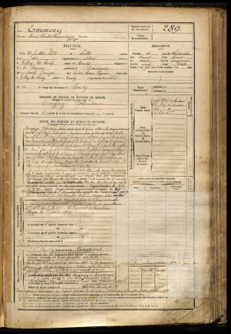 Emmery, Marie Charles Edouard Louis Georges, né le 21 juillet 1872 à Lille (Nord), classe 1892, matricule n° 289, Bureau de recrutement d'Amiens