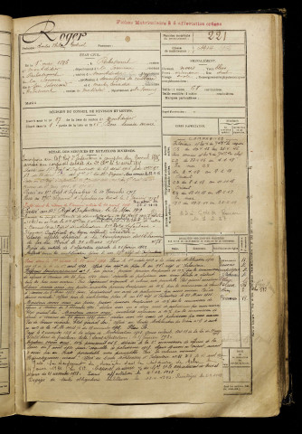 Roger, Charles Philémon Gabriel, né le 01 mai 1896 à Rubescourt (Somme), classe 1916, matricule n° 221, Bureau de recrutement de Péronne