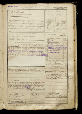 Delarue, Maurice Jean Baptiste Léonard, né le 08 février 1896 à Marcelcave (Somme), classe 1916, matricule n° 1425, Bureau de recrutement d'Amiens