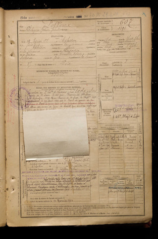Polleux, Philogone Gédéon Valentin, né le 14 février 1875 à Éplessier (Somme), classe 1895, matricule n° 607, Bureau de recrutement d'Amiens
