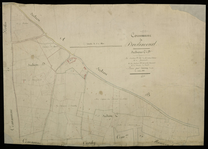Plan du cadastre napoléonien - Curchy (Dreslincourt) : Solle du chemin herbeux (La) ; Manicourt ; Solle de Bersaucourt (La) ; Chemin de Licourt (Le), C et D