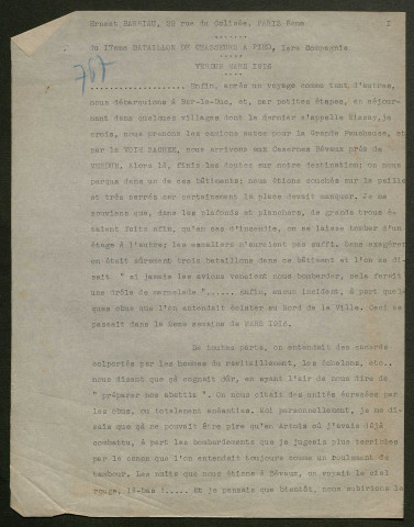 Témoignage de Barriau, Ernest et correspondance avec Jacques Péricard