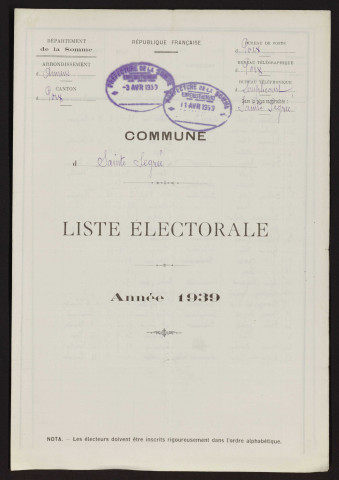 Liste électorale : Sainte-Segrée