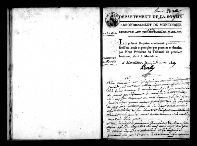 Merville-au-Bois : naissances, mariages, décès (1809-1813)