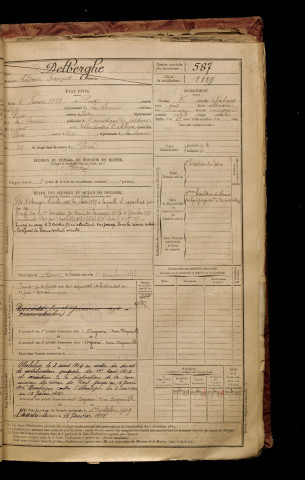 Delberghe, Ludovic François, né le 04 février 1869 à Poix-de-Picardie (Somme), classe 1890, matricule n° 587, Bureau de recrutement d&#039;Amiens