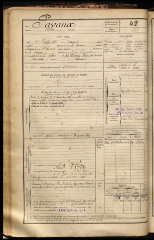 Pavaux, Alfred, né le 23 octobre 1865 à Amiens (Somme), classe 1885, matricule n° 42, Bureau de recrutement d'Amiens